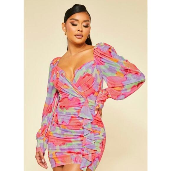 NWT Luxxel Miss Lola Women's Multicolor V-Neckline Penelope Mini Dress Size L - Picture 1 of 8